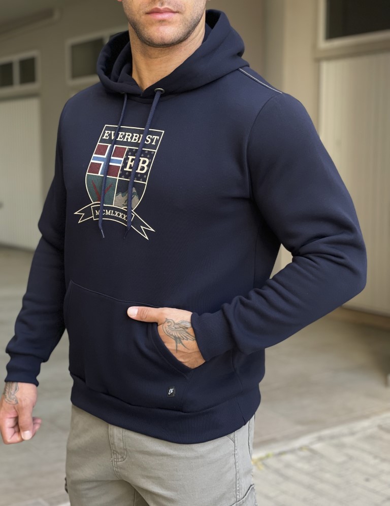 Everbest Ανδρικό Plus Size μπλε navy φούτερ με κουκούλα 251009 φωτογραφία